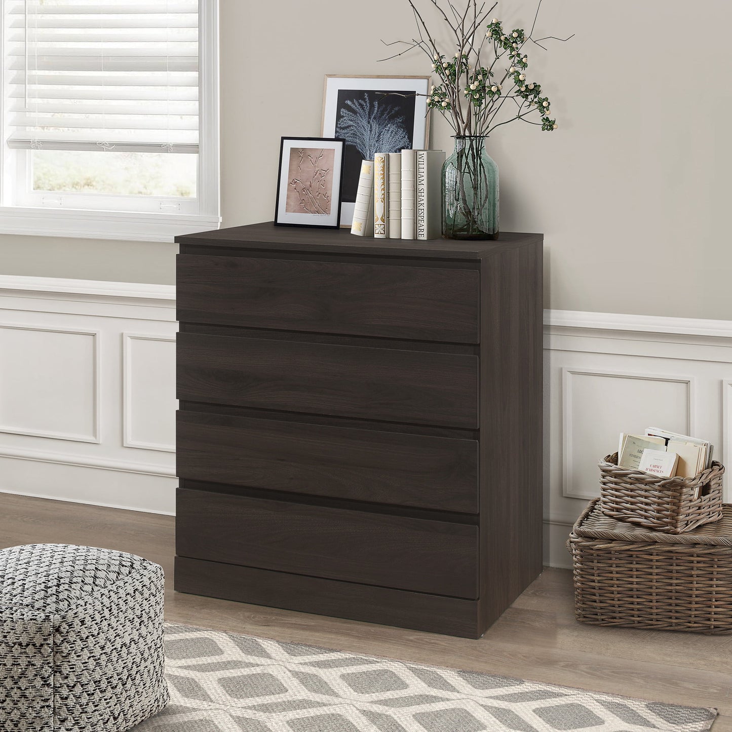 Brindle 4-Drawer Dresser, Gray Oak, by  Living Essentials