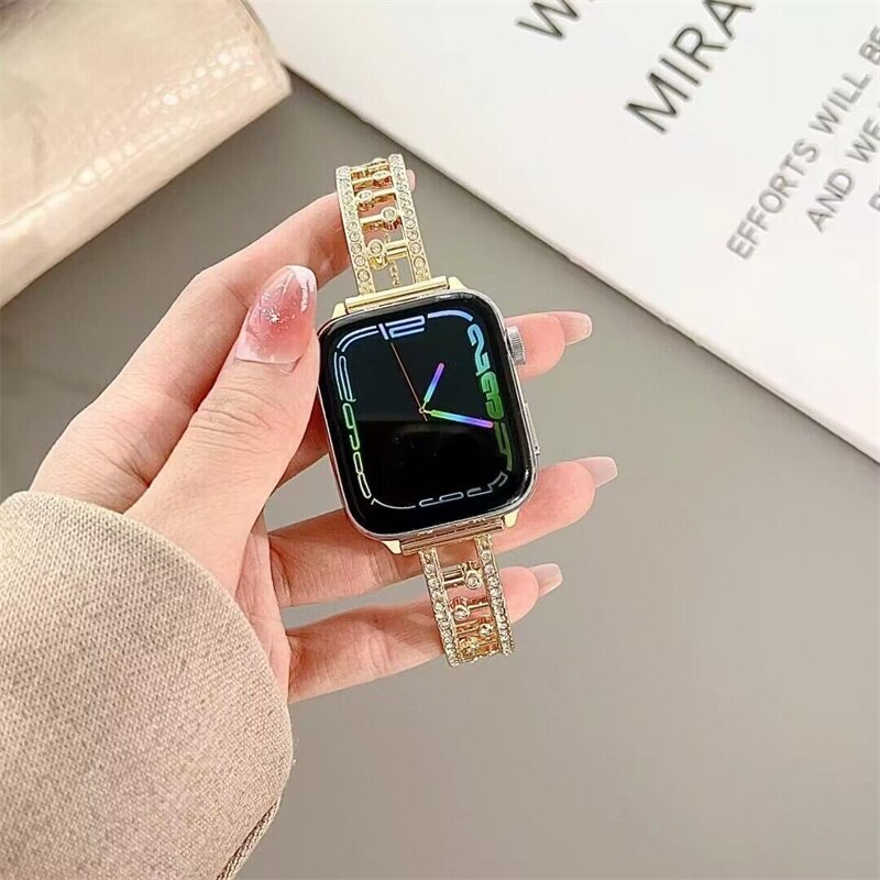 Diamond Stainless Steel Band for Apple Watch 41mm 45mm 49mm 40 44mm 38 Women Strap for Iwhtch Ultra 49 8 7 6 5 4 Se 3 2 Bracelet