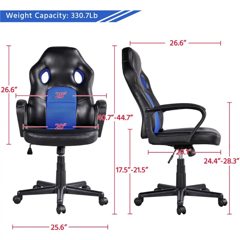 Adjustable Swivel Artificial Leather Gaming Chair, Blue  Computer Chair