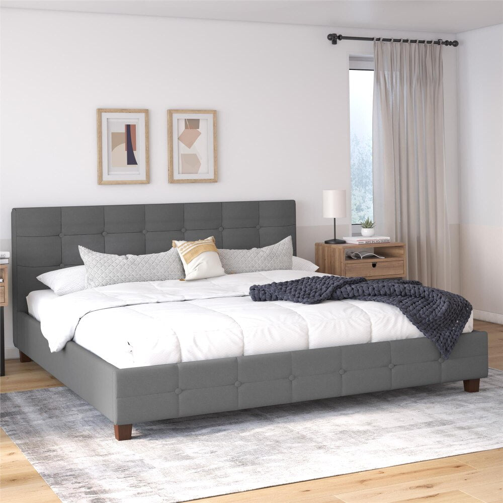 DHP Rose Tufted Upholstered Platform Bed Frame, King, Blue Linen