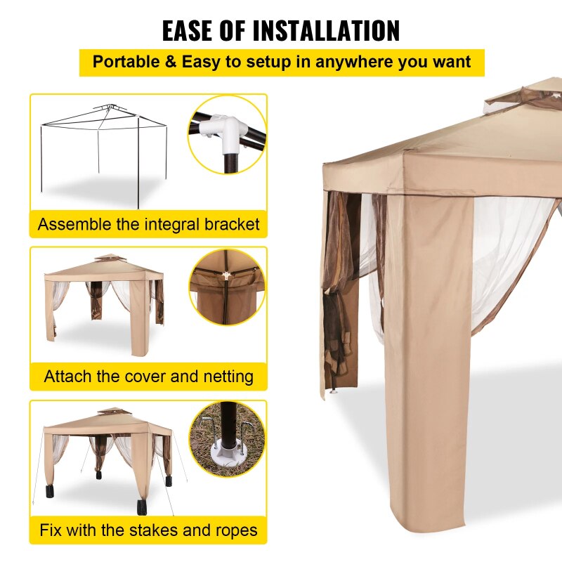 VEVORbrand 10x10ft Outdoor Canopy Gazebo with Four Sandbags - Gazebo with Netting, Waterproof and UV Protection - Patio