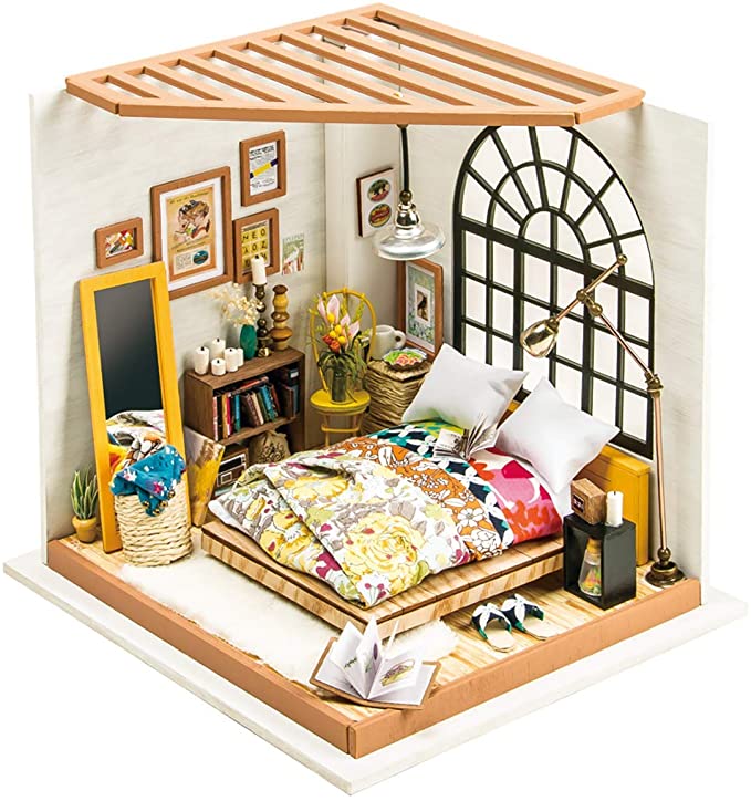 Robotime DIY House with Furniture Study Room Simons Coffee Children Adult Doll House Miniature Dollhouse Wooden Kits Toy