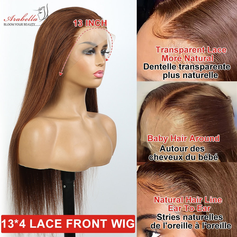 Brown Hair Lace Frontal Wig 100% Human Hair Wigs 13x4 Transparent Lace Arabella Remy Pre Plucked Bleached Knots Straight Wig