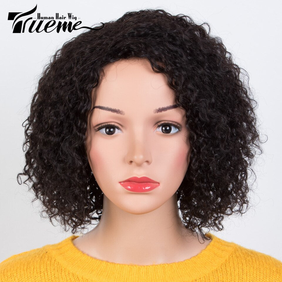 Trueme Short Jerry Curly Bob Human Hair Wigs With Bangs Brazilian Human Hair Wig For Black Women Kinky Curly Pixie Cut Bob Wig