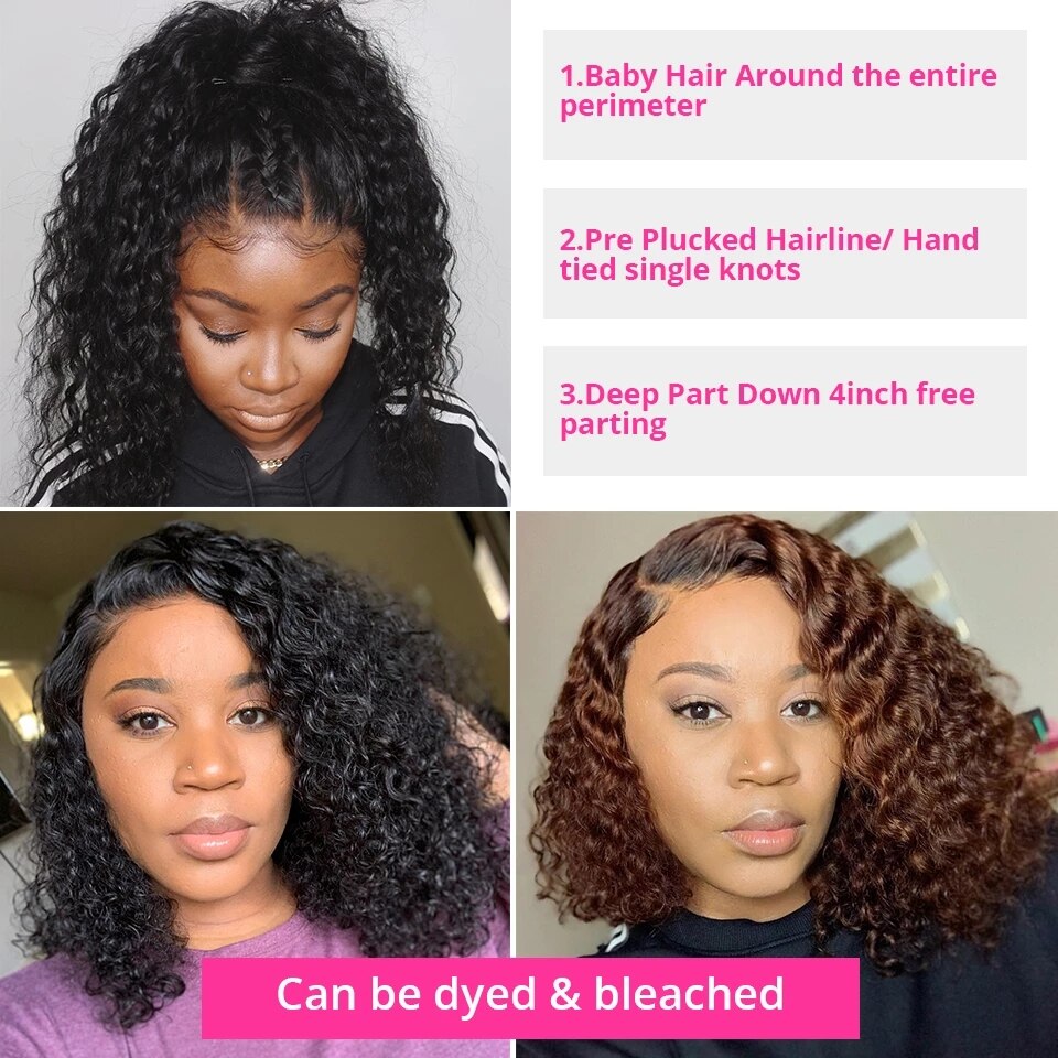 Brazilian 13x4 Lace Front Bob Wigs Pre Plucked Baby Hair Deep Wave Short Water Wave Curly 4X4 Bob Wig Human Hair Wigs For Women