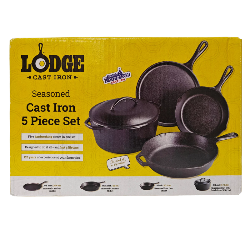 Lodge Cast Iron Seasoned 5-Piece Set with Skillet, Griddle &amp; Dutch Oven cookware set non stick  cooking pot