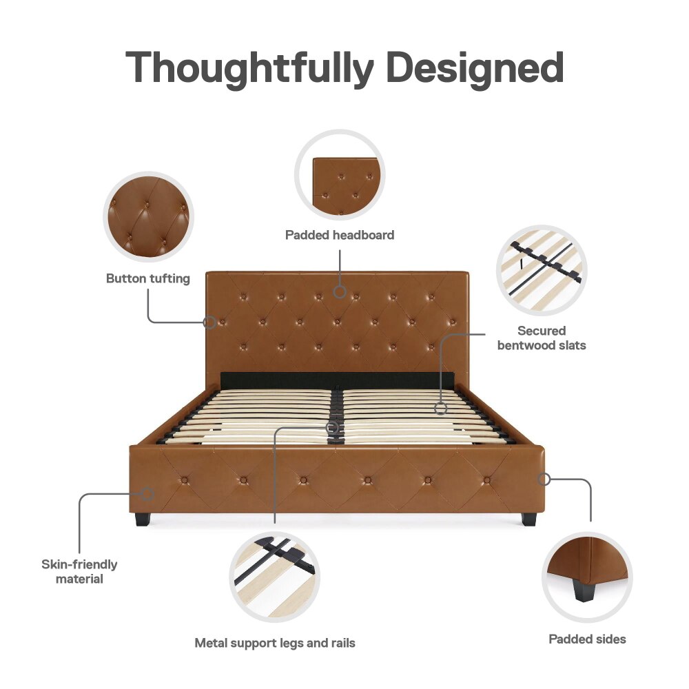 DHP Dakota Tufted Upholstered Platform Bed Frame, Queen, Camel Faux Leather