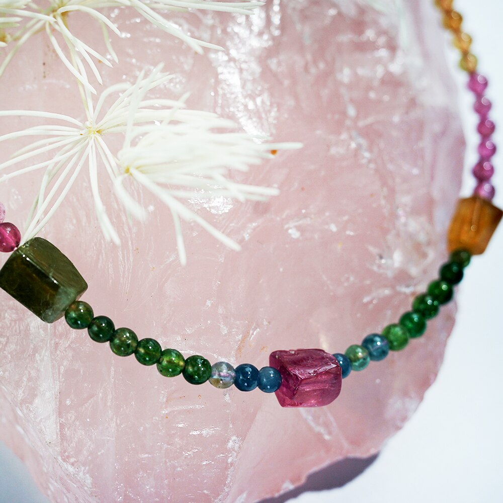 Natural Stone Beads Bracelet for Women Tourmaline Bracelets on Hand Multicolor Beaded Bracelet silver color Jewelry