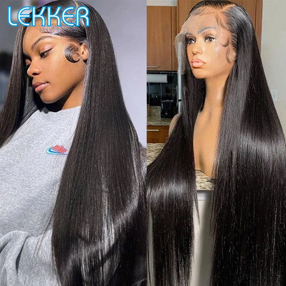 Lekker Straight 13x4 Transparent Lace Frontal Human Hair Wig For Women Pre Plucked Glueless Brazilian Remy Hair 180% Density