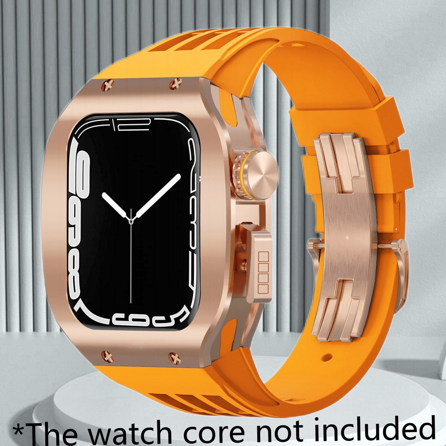 Luxury Titanium Modification Kit For Apple Watch 8 7 45mm Metal Bezel Case For iWatch Series 8 7 6 SE 5 44mm Rubber Strap Band