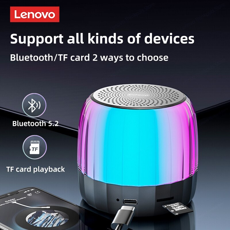 Original Lenovo K3 Plus Bluetooth 5.2 Speaker Subwoofer Portable Player RGB Light Speaker Waterproof USB Outdoor Loudspeaker