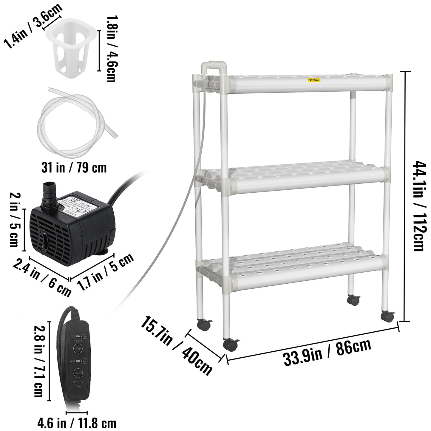 VEVOR Hydroponic Grow Kit Hydroponics System 36/54/72/90/108 Sites 1/2/3/4 Layers 4/6/8/10/12 Pipes Vegetables Lawn &amp; Garden