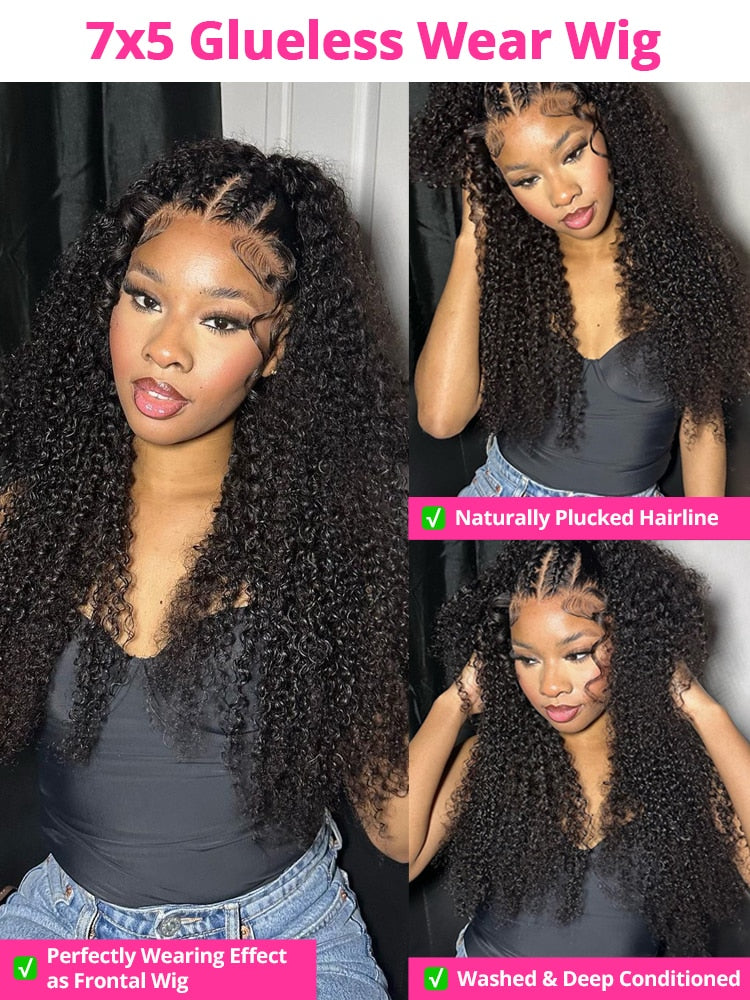 40inch Wear Go Wig Mongolian Water Wave 7x5 Glueless Wig Human Hair Ready To Wear Pre Plucked Curly Human Wig 13x6 HD Lace Wigs