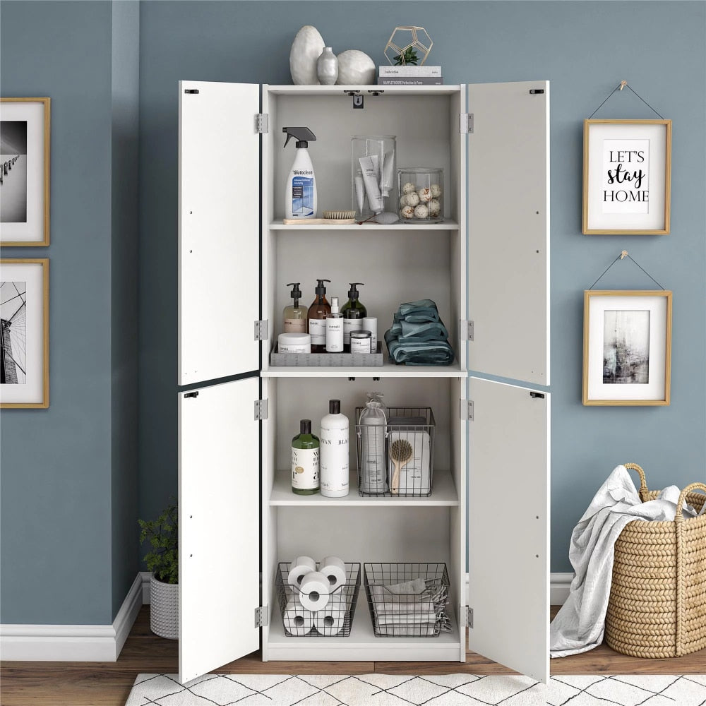 4-Door 5&#39; Storage Cabinet,Bathroom Cabinets White Stipple