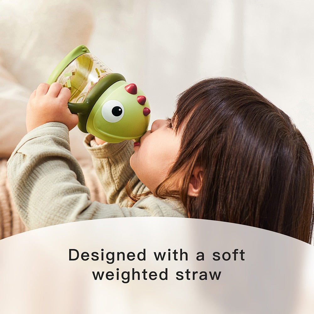 Bc Babycare 80/150/220/300ml Baby Straw Cups Kids Gravity Ball 360° Drinking Water Bottles Leak-proof Dinosaur Shape Handle Cup