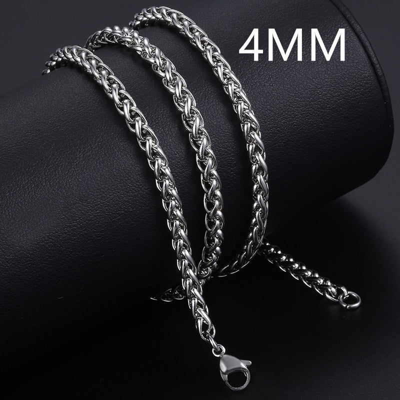 3/4/5/6/8mm Braided Wheat Link Chain For Men Women Stainless Steel Spiga Franco Necklace Hip Hop Jewelry 18-24inch dropshipping