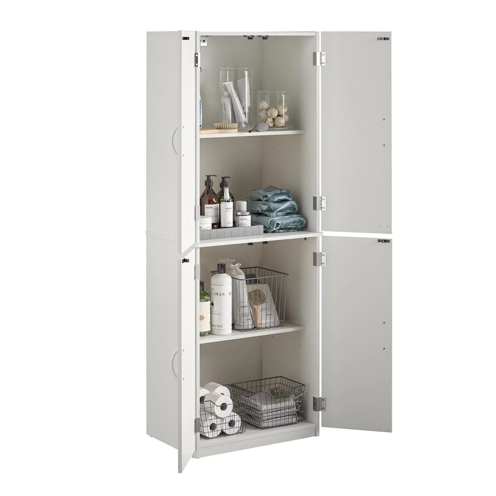 4-Door 5&#39; Storage Cabinet,Bathroom Cabinets White Stipple