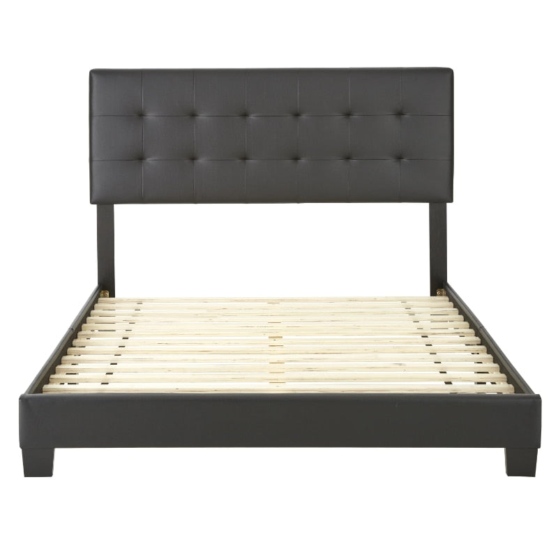 Boyd Sleep Roma Upholstered Tufted Faux Leather Platform Bed Frame with Bonus Base Wooden Slat System, Full, Black