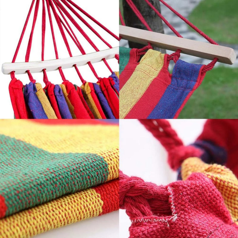 Double Hammock 2 People Canvas Cotton Hammock with Carrying Bag Travel, Rainbow Stripeshammock chair