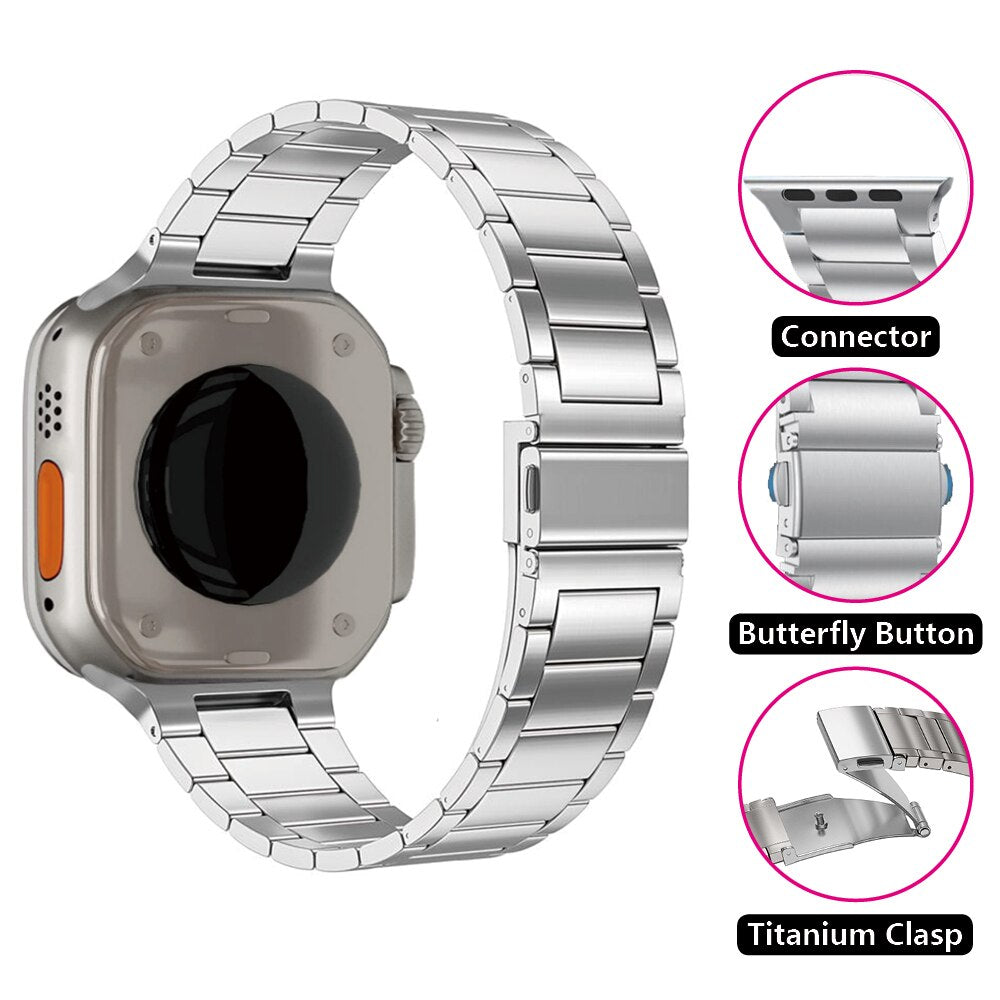 Luxury Titanium Band for Apple Watch Series 8 7 Ultra 49mm 45mm 42 44mm 6 SE 5 4 41mm 38 40mm Bracelet for IWatch titanium Strap