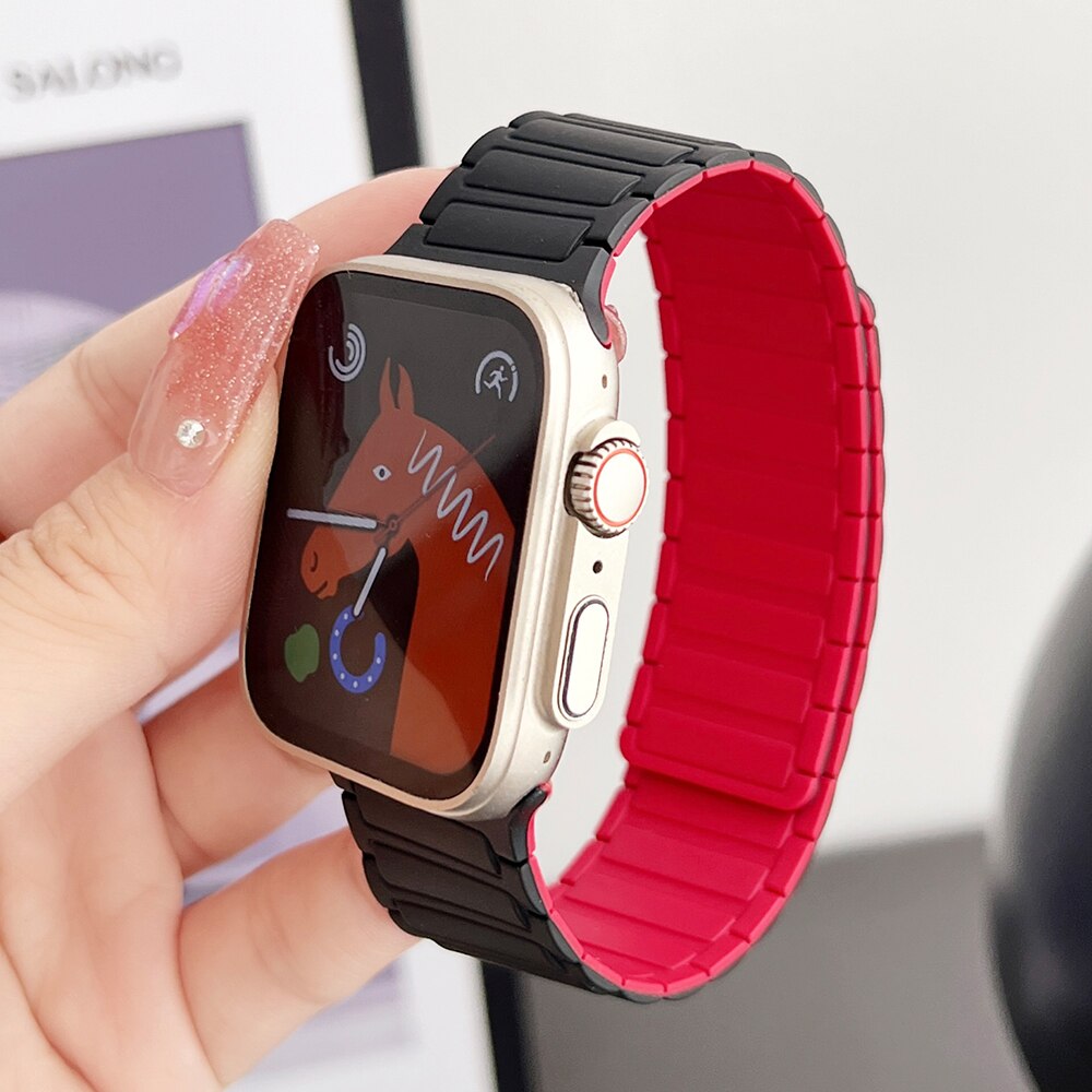 Magnetic Strap for Apple Watch Ultra 49mm Band 45mm 44 42mm 38 40 41mm Silicone Loop Bracelet for IWatch Series 8 7 6 5 4 Se 3 2