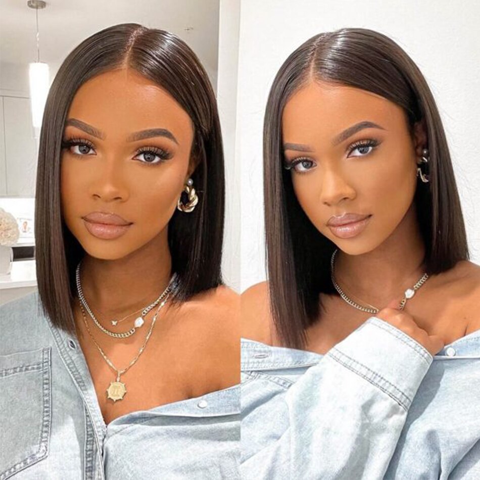 Straight Short Bob Wig V Part Wig Human Hair No Leave Out Thin Part Peruvian Hair Wigs for Women Short Wigs Glueless U Part Wig