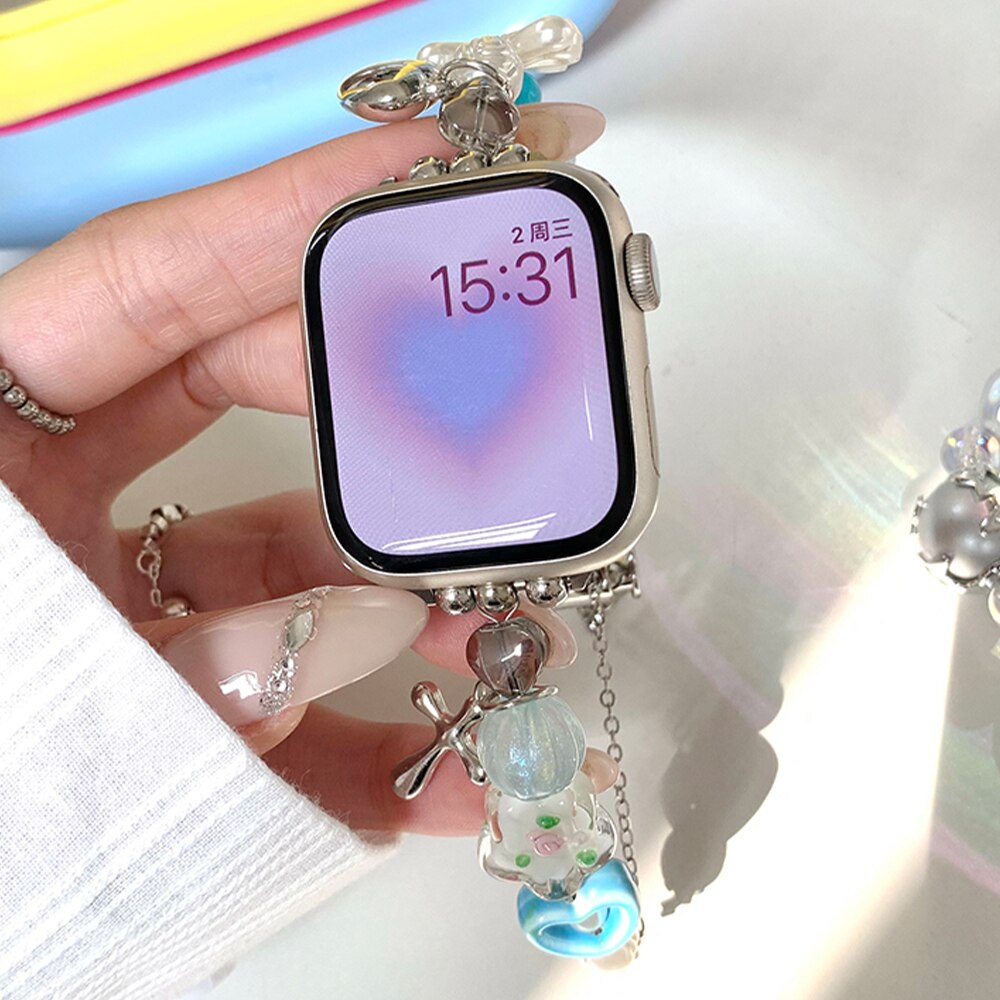 Cute Jewelry Wristband for Apple Watch Band 40mm 41mm 42mm 44mm 45mm 38 49mm Women Bracelet for Iwatch 8 7 6 5 Se 4 3 2 Ultra