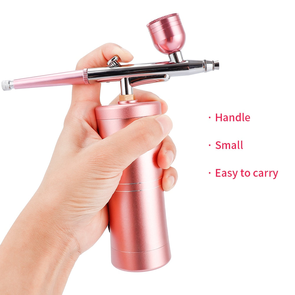 Top 0.4mm Pink Mini Air Compressor Kit Air-Brush Paint Spray Gun Airbrush For Nail Art Tattoo Craft Cake Nano Fog Mist Sprayer