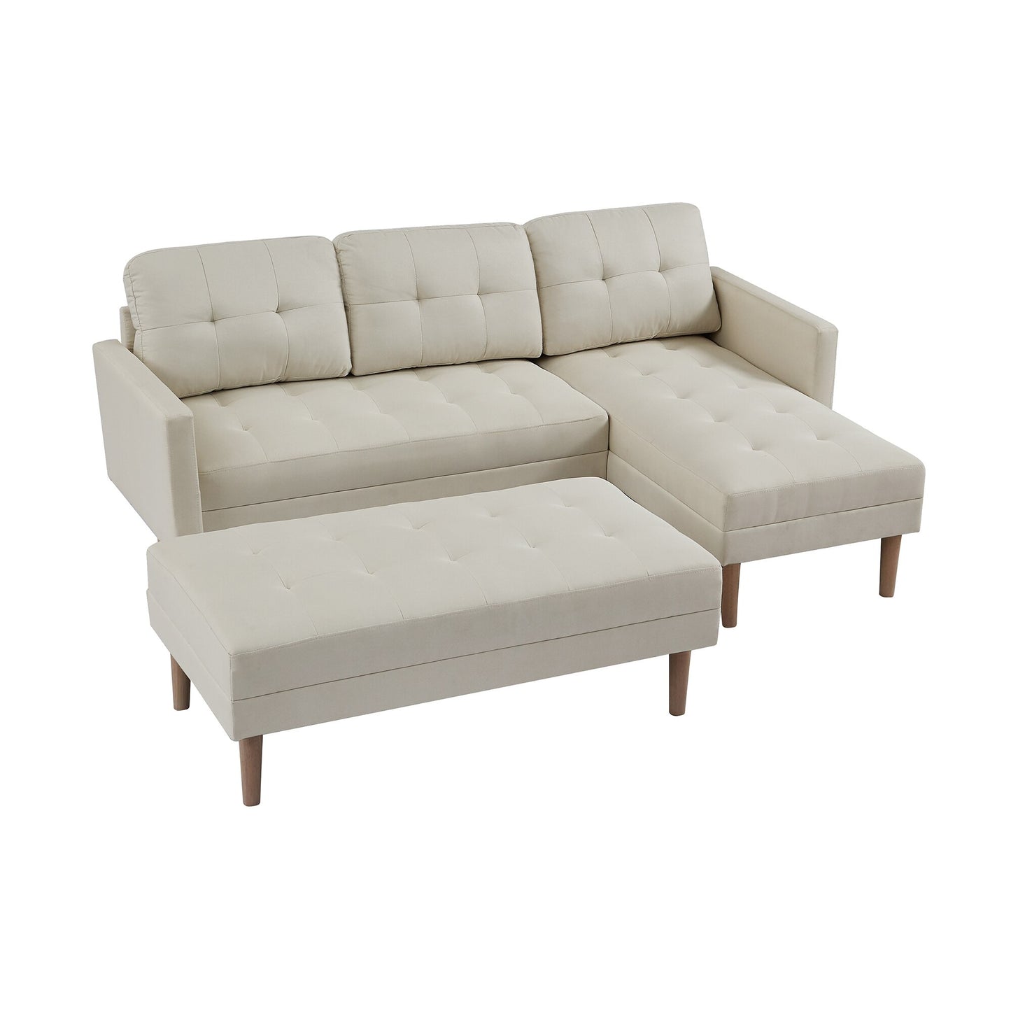 Beige Multifunctional Comfortable Sectional Sofa Bed, L-Shaped Sofa Chaise Longue with Ottoman Bench