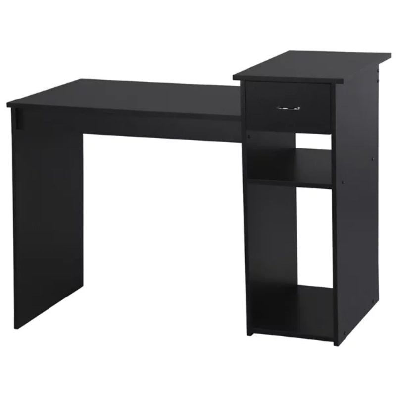 SMILE MART Home Office Workstation Computer Desk with Drawer and Storage, Black Office Furniture  Office Desks