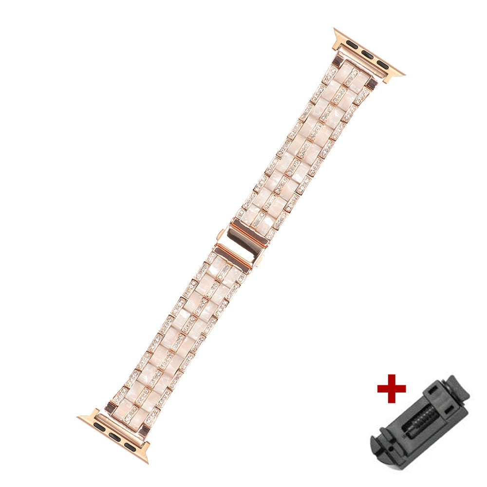 Luxury diamond resin strap for apple watch band series 7 6 SE 5 steel metal women lady bracelet for Iwatch 41 45mm 40 44 42 38mm