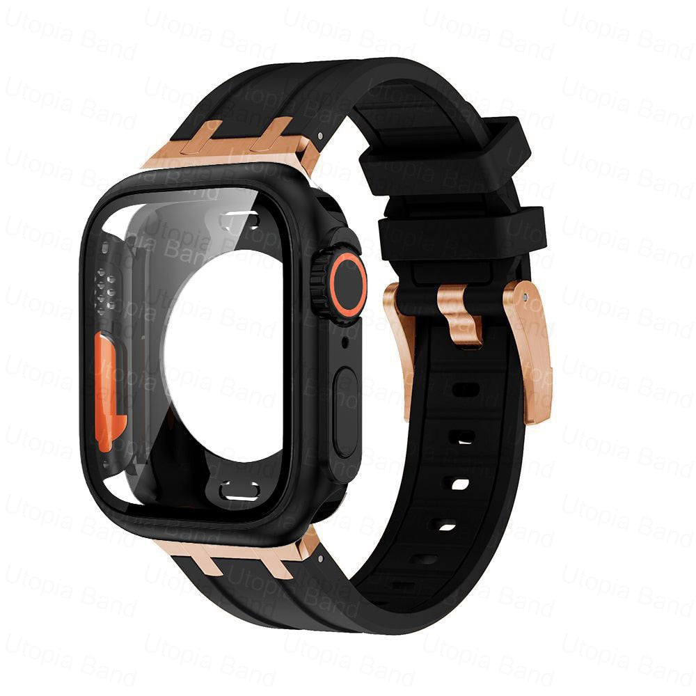 360 Full Protector Change To Ultra Case for Apple Watch 45mm 44mm 8 7 6 SE 5 4 1:1 Appearance Protective Film Rubber Bracelet