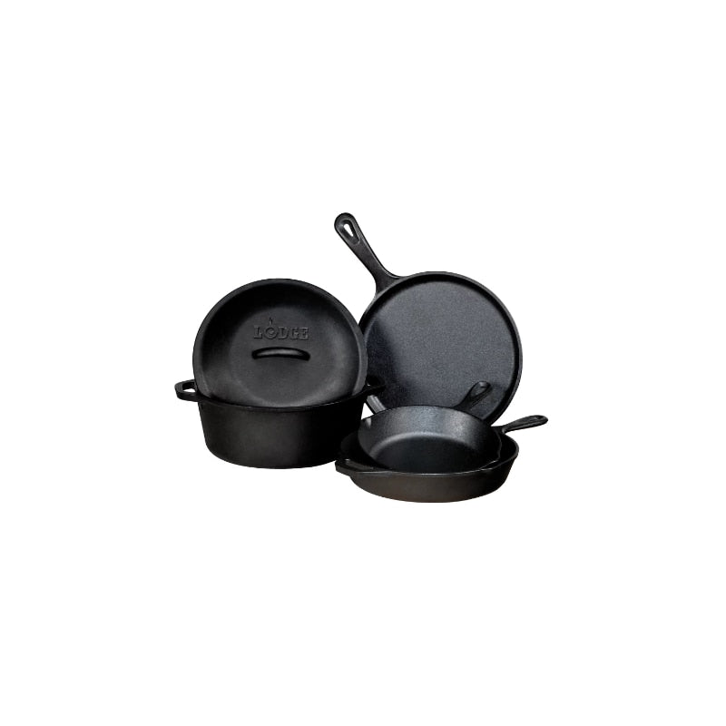 Lodge Cast Iron Seasoned 5-Piece Set with Skillet, Griddle &amp; Dutch Oven cookware set non stick  cooking pot