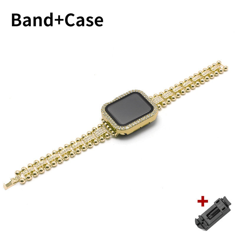 Diamond Metal Band For Apple Watch Ultra 49mm Slim Bracelet for iwatch Series 8 7 6 5 4 se 3 2 41 45mm 44 40 38 42MM Women Strap