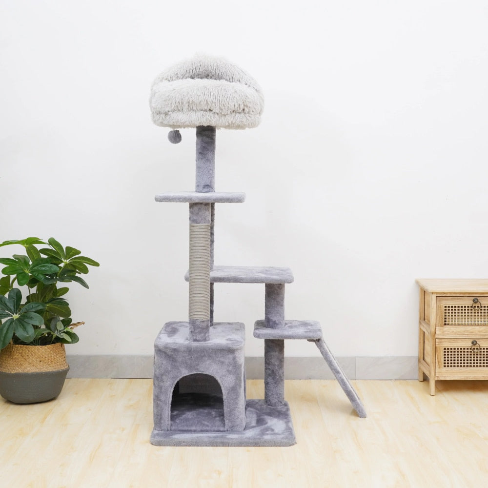 Catry 4-Level Grey Cat Tree With Condo and Scratching Pad, 48&#39;&#39; Height cat tower  cat wheel