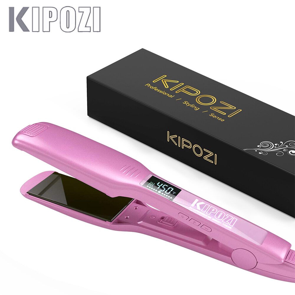 KIPOZI KP-139 Professional Straightener Titanium Flat Iron with Digital LCD Display Dual Voltage Instant Heating Curling Iron