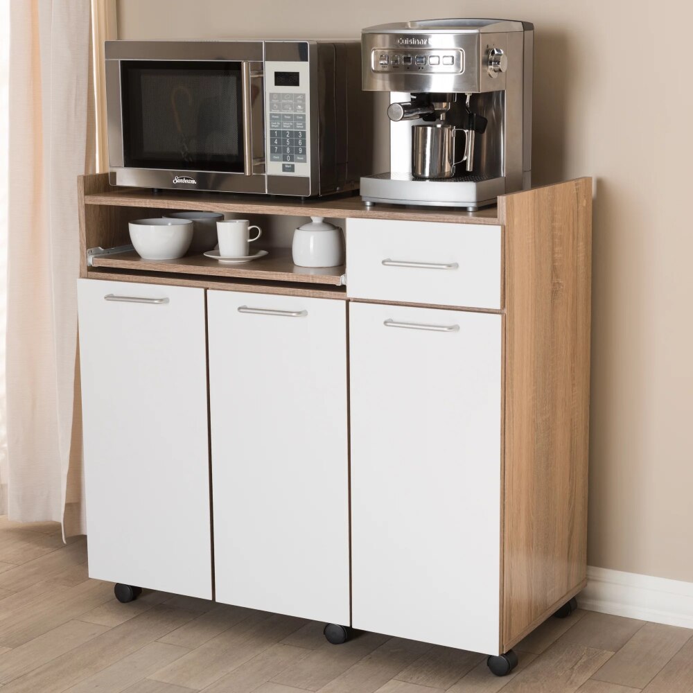 Charmain Rolling Kitchen Island Cart，Durable and Strong，77.16 Lbs，Oak, White Finish