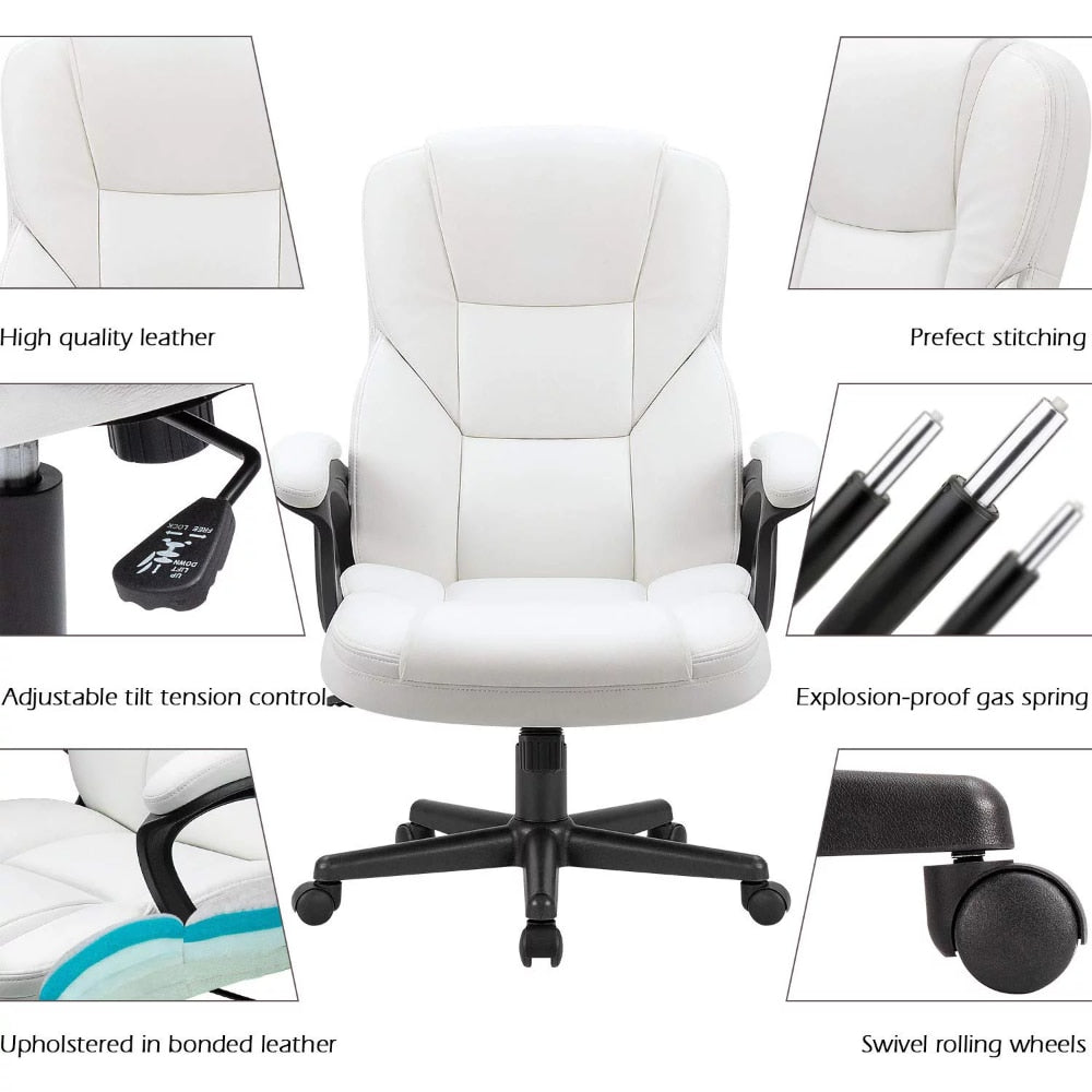 Lacoo Faux Leather High-Back Executive Office Chair with Lumbar Support, White