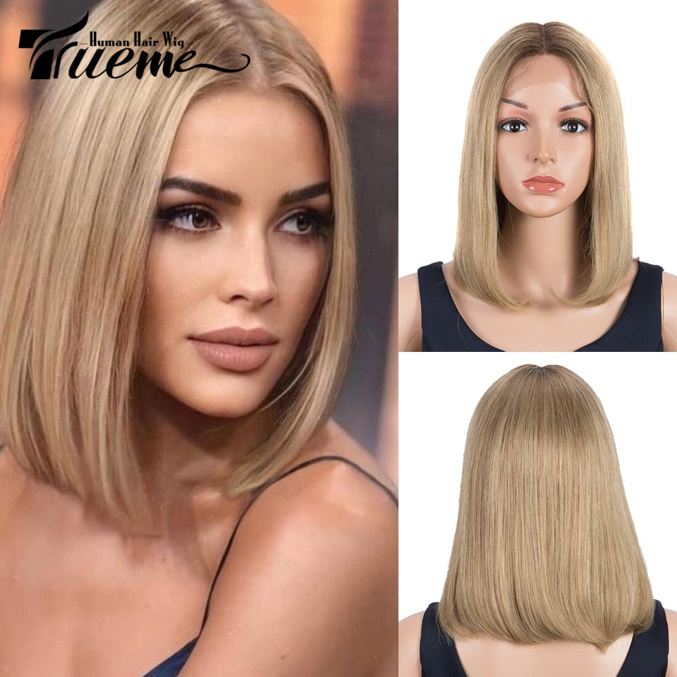 Trueme Ombre Blonde Human Hair Wigs Middle Part Lace Front Wigs For Women Colored Brazilian Straight Bob Transparent Lace Wigs