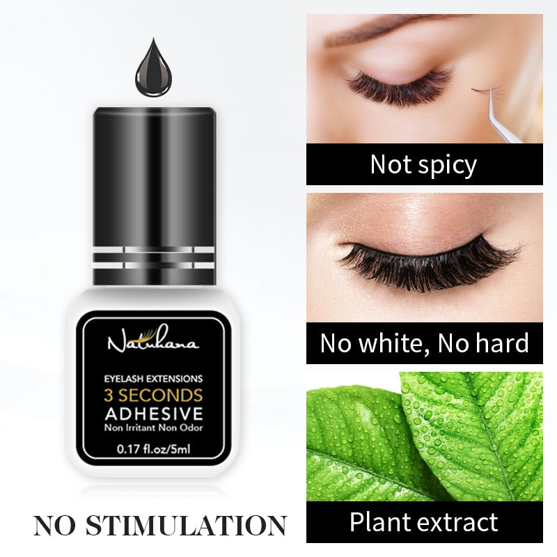 NATUHANA 5ml 1 Second Fast Drying Strong False Eye Lash Extension Glue Adhesive Retention 5-7 Weeks Low Smell Mink Eyelash Glue