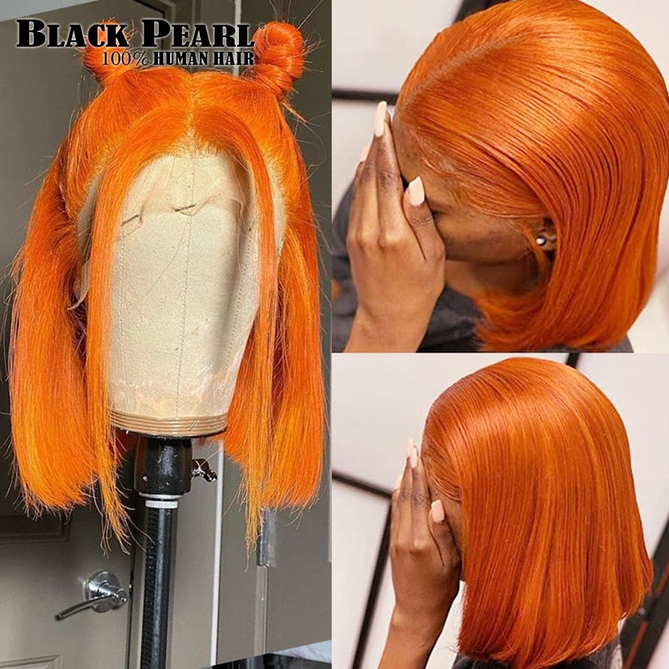 Ginger Short Bob Lace Front Wigs 100% Human Hair Wigs Bob Lace Wigs For Women Blonde Orange Straight Brazilian Hair Closure Wig