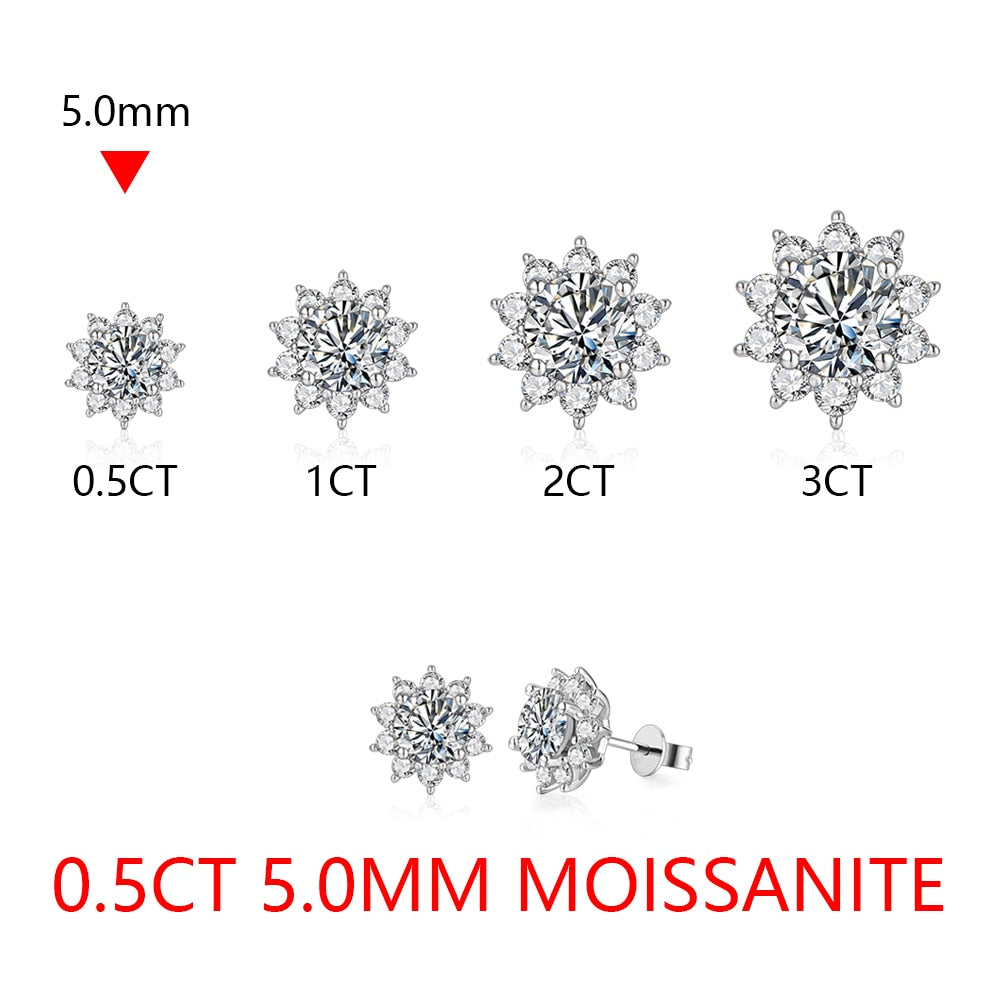 Snowflake Stud Earrings 925 Sterling Silver Jewelry 6.5mm 1.0 Carat Diamond Moissanite Earrings For Women Wedding Gift