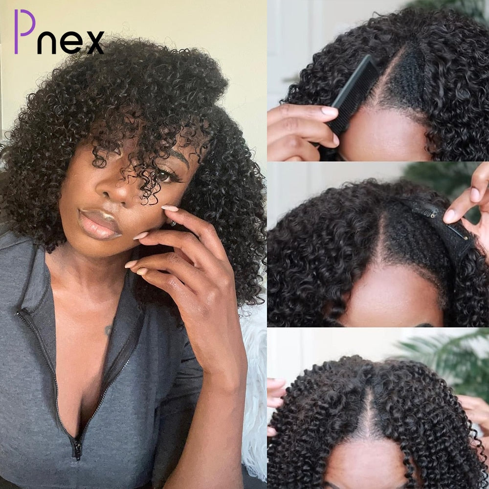 Afro Kinky Curly V Part Human Hair Bob Wig No Leave Out Short Bob Human Hair Wigs Glueless V Shape Thin U Part Wig For Women