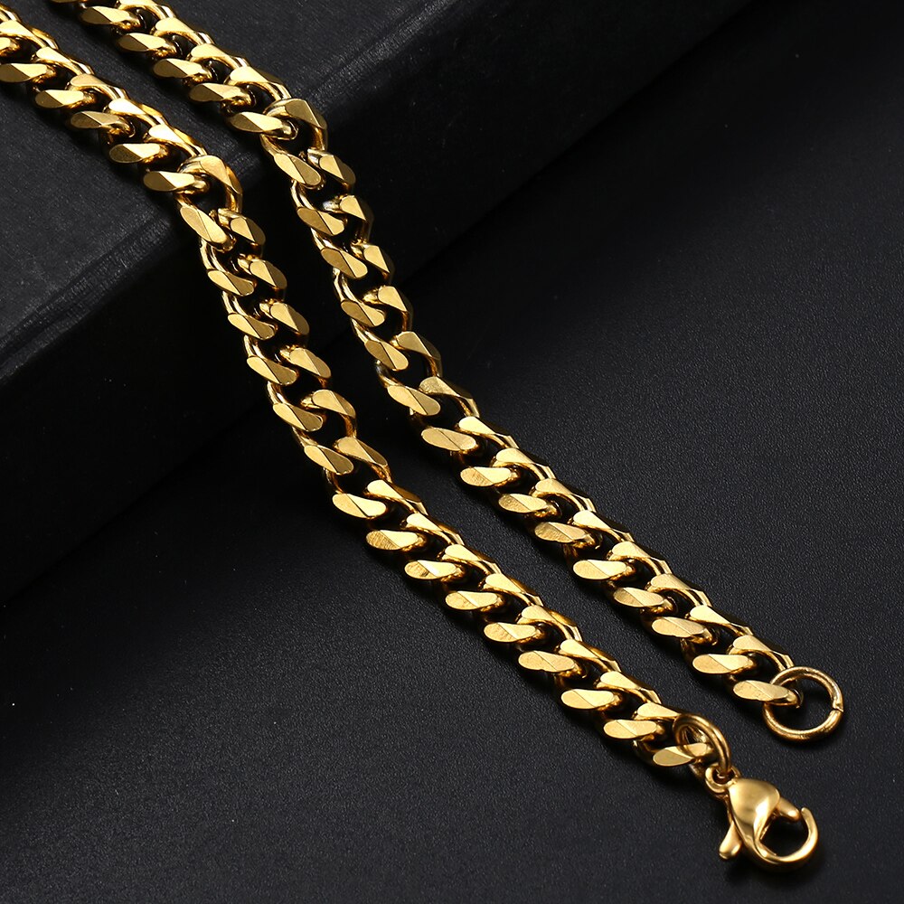 3mm/5mm/7mm Cuban Link Chain for Men Women Gold Color Stainless Steel Necklace Choker Basic Punk Jewelry 16inch-24inch