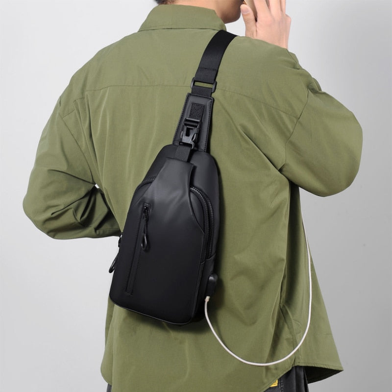 Casual Waterproof Men's Chest Bag Business Shoulder Bag Messenger Bag Nylon USB Charging Waist Bag Outdoor Sports Shoulder Bag