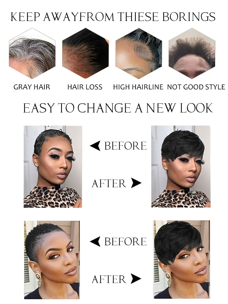 Human Hair Wigs Short Pixie Cut Wig Human Hair For Black Women Machine Made Wigs With Bangs Glueless Wig Perruque Cheveux Humain