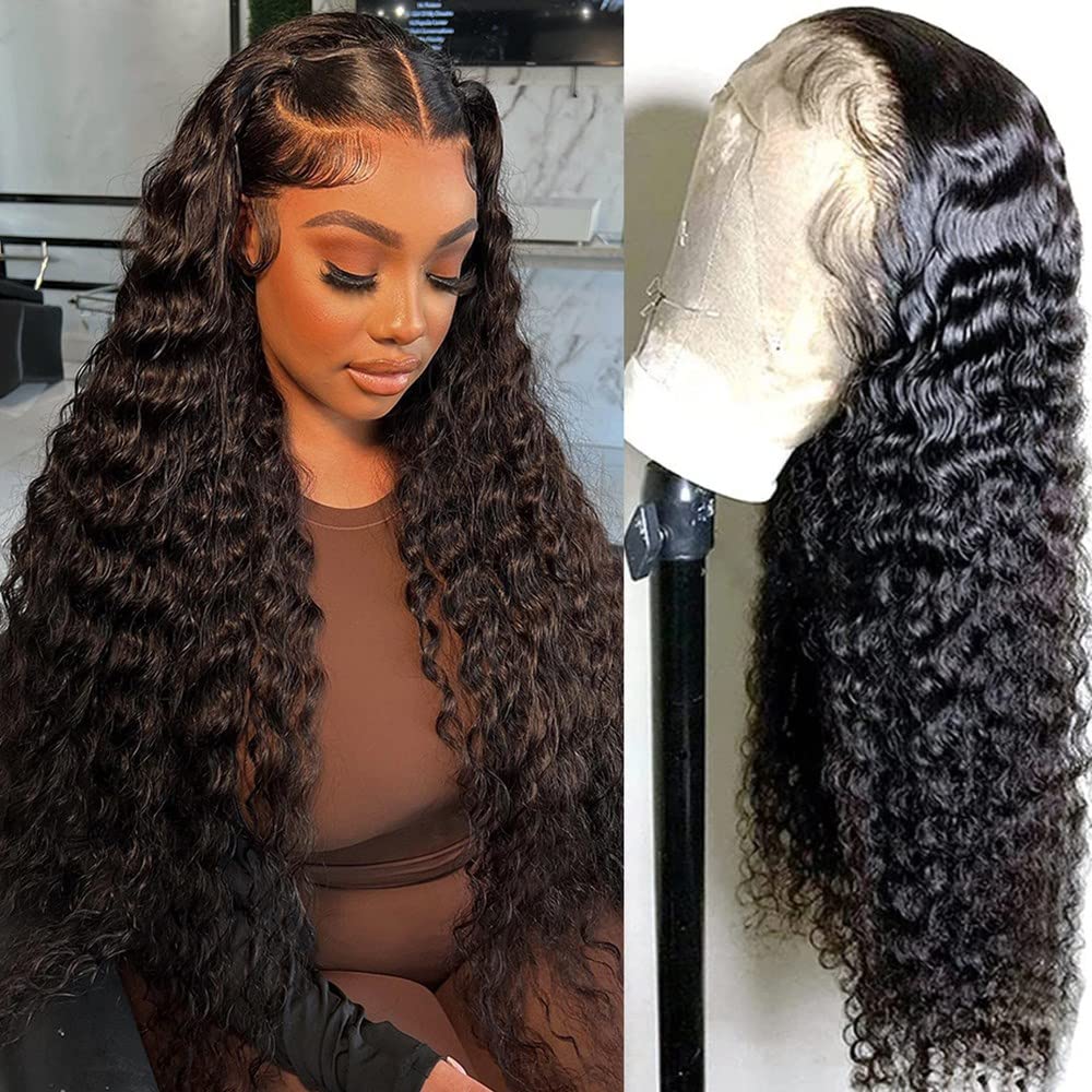 Brazilian Water Wave Frontal Wig 13x4 Transparent Lace Front Human Hair Wigs For Black Women Pre Plucked Curly Lace Closure Wig