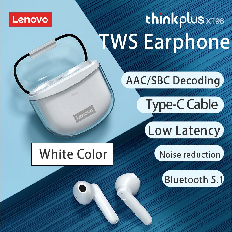 Original Lenovo XT96 Headphone TWS Wireless Bluetooth Headset Touch Control Transparent Earphone HD Call With Dual Mic Earbuds