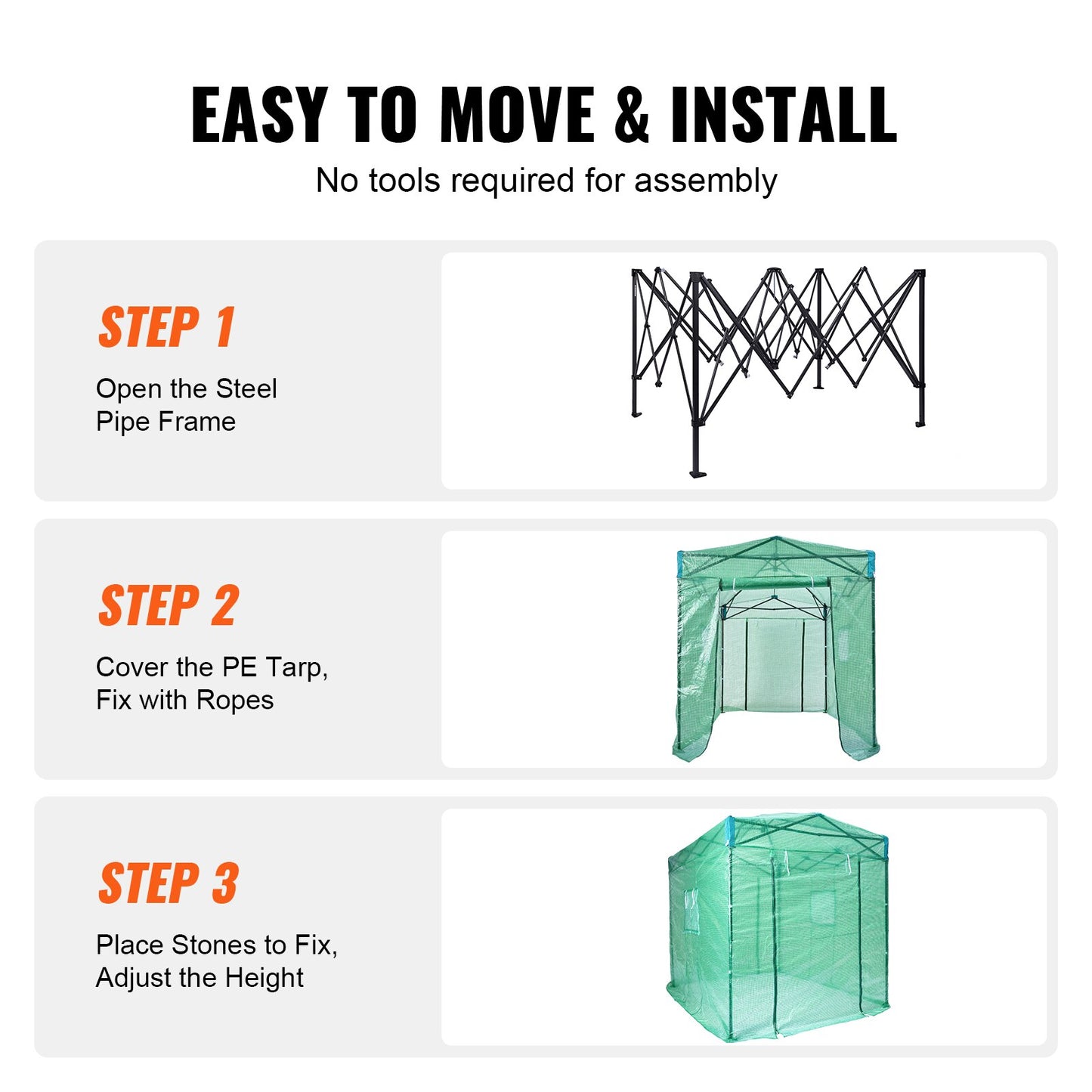 VEVOR 8&#39;x6&#39;x7.5&#39; Pop Up Greenhouse, Set Up in Minutes, High Strength PE Cover with Doors &amp; Windows and Powder-Coated Steel Frame