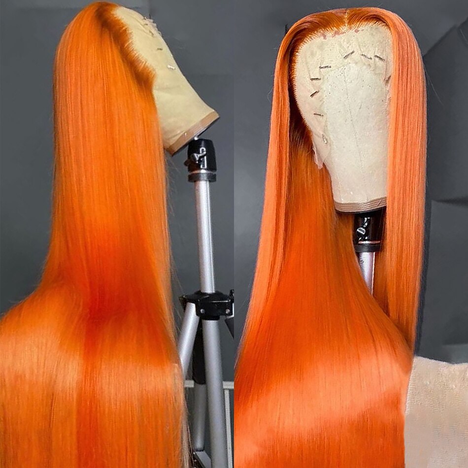 28 30 32 Inch Orange Ginger Lace Front Wig Human Hair 13x4 Straight Lace Front Wig Pre Plucked Transparent 4x4 Lace Closure Wig